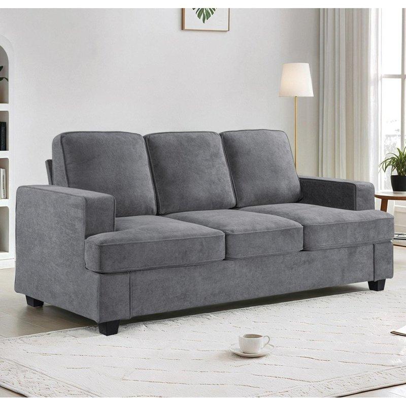Gri MDF 3 Kişilik Yastık Sırtlı Kare Kollu Bohem Koltuk - 214x92 cm - 292166