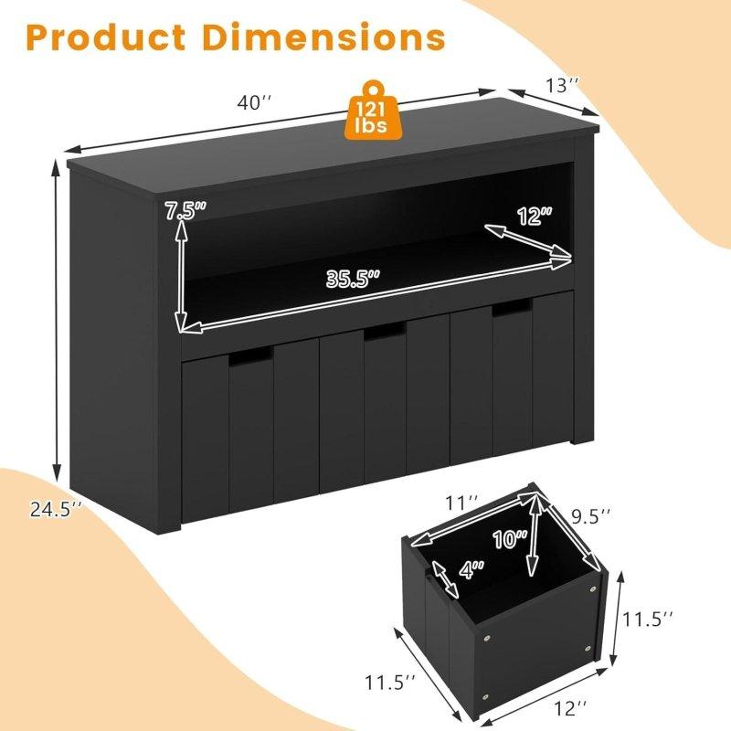 Gri MDF 3 Tekerlekli Kutulu Açık Raflı Çocuk Odası Şifonyeri - 102x34x63 cm - 305311