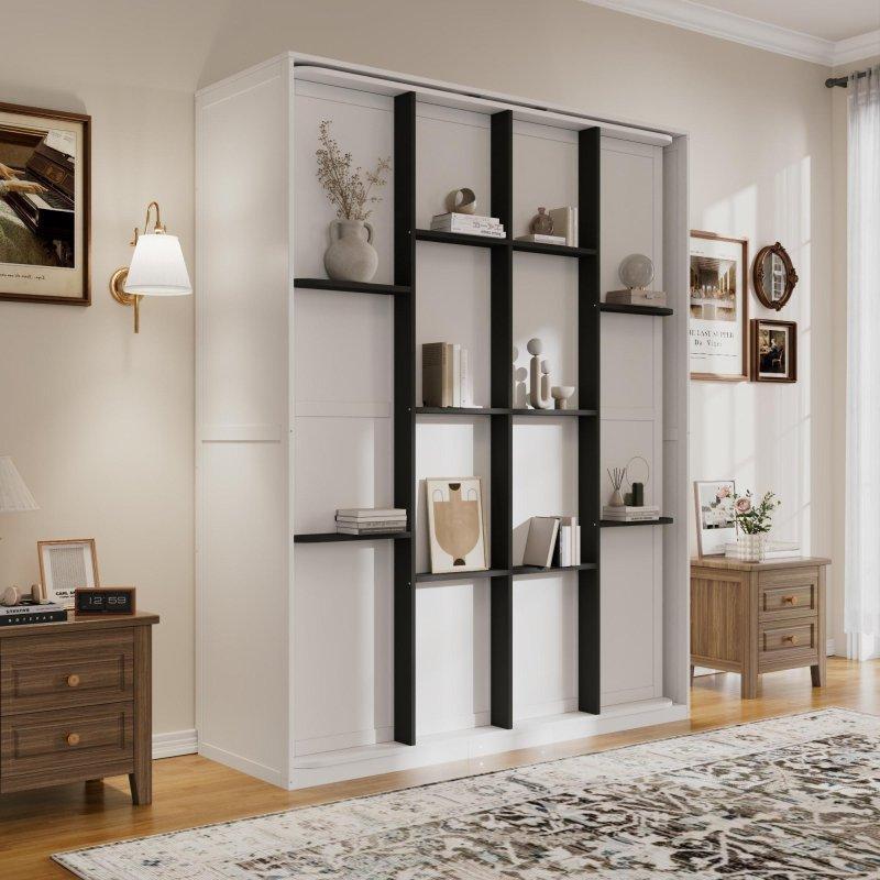 Gri MDF 360 Derece Dönebilen Gizli Raflı Çift Kişilik Duvar Yatağı - 263448