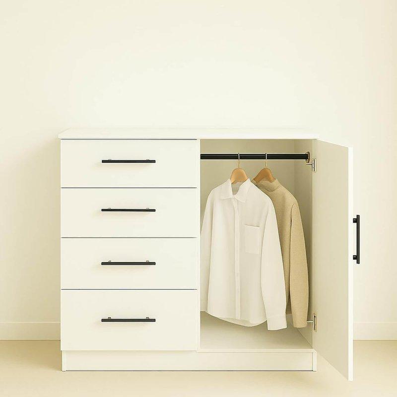Gri MDF 4 Çekmeceli ve Dolaplı Şifonyer - 120x120x59 cm - 295274
