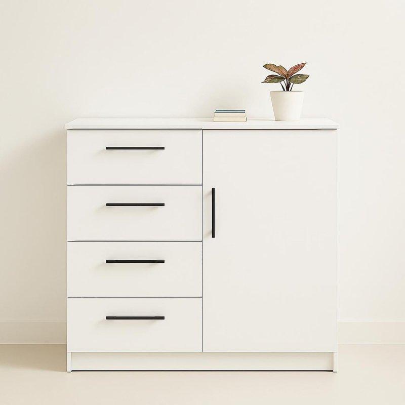 Gri MDF 4 Çekmeceli ve Dolaplı Şifonyer - 120x120x59 cm - 295274