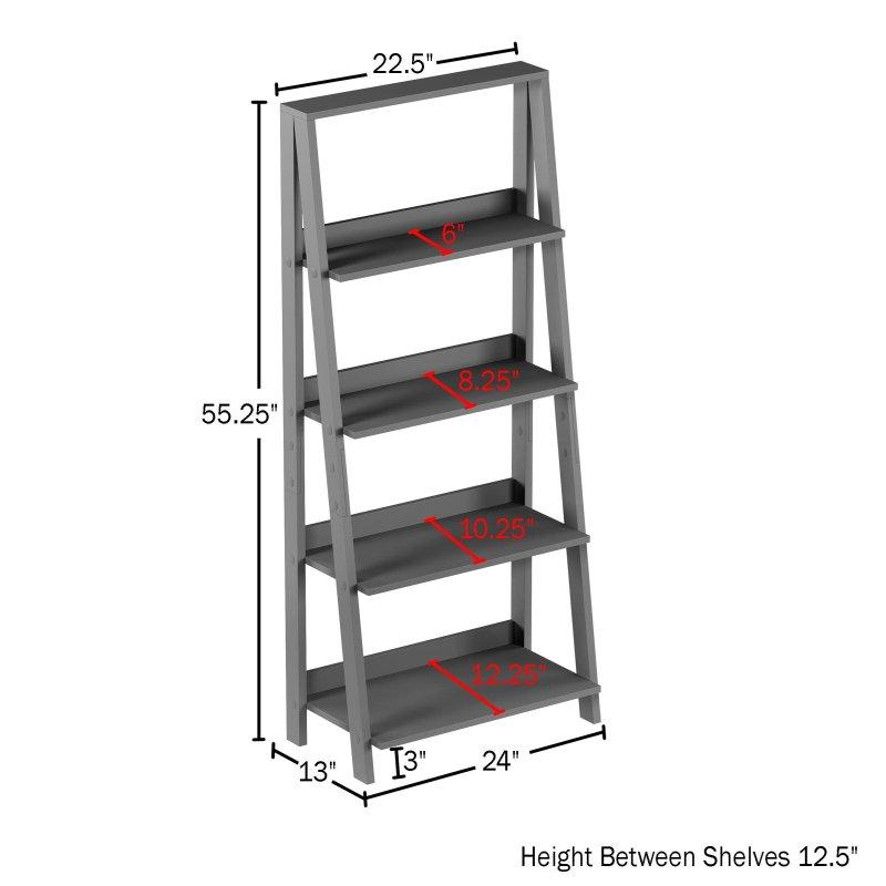 Gri MDF 4 Raflı Merdiven Tasarım Kitaplık - 141 cm - 319348