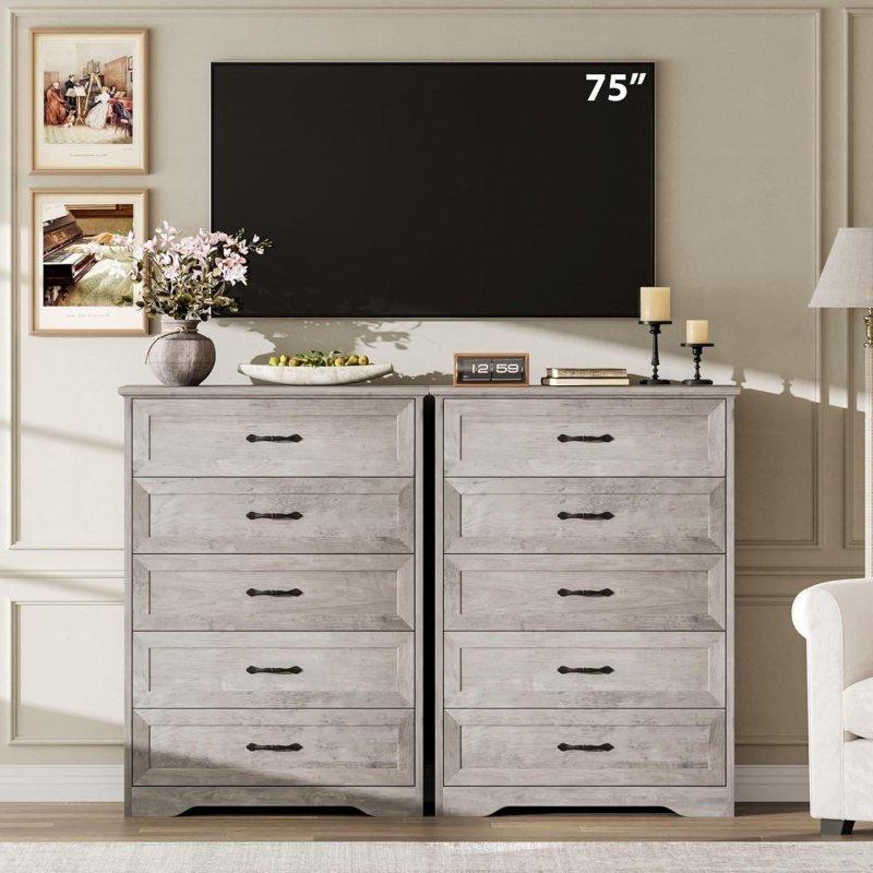 Gri MDF 5 Çekmeceli Kır Evi Tarzı Şifonyer - 81x40x112 cm - 298472