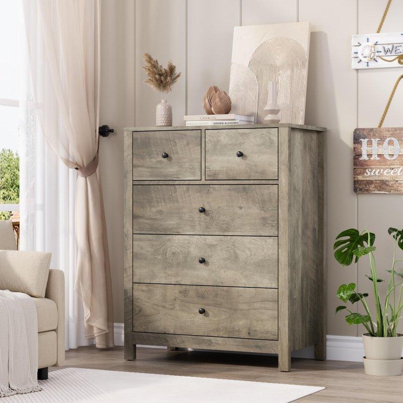Gri MDF 5 Çekmeceli Modern Şifonyer - 74x40x94 cm - 308635