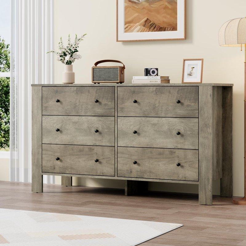 Gri MDF 6 Çekmeceli Çift Şifonyer - 127x40x72 cm - 297833