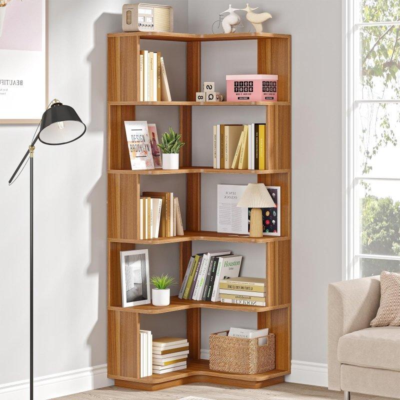 Gri MDF 6 Raflı Köşe Kitaplık - 60x60x165 cm - 314642