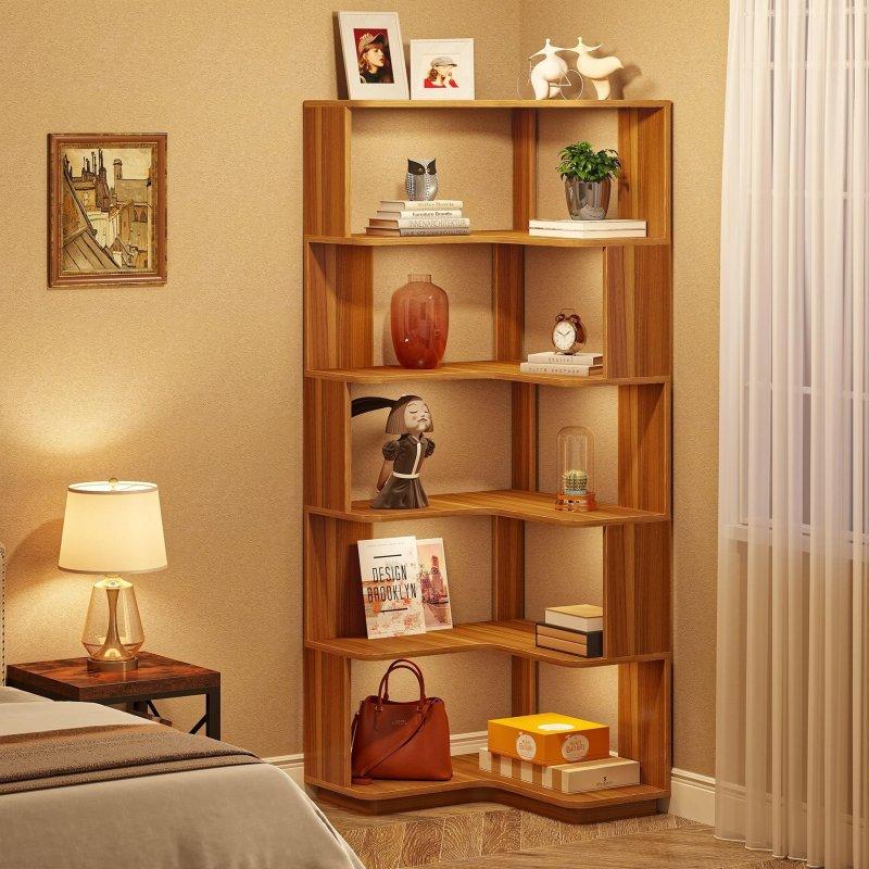 Gri MDF 6 Raflı Köşe Kitaplık - 60x60x165 cm - 314642