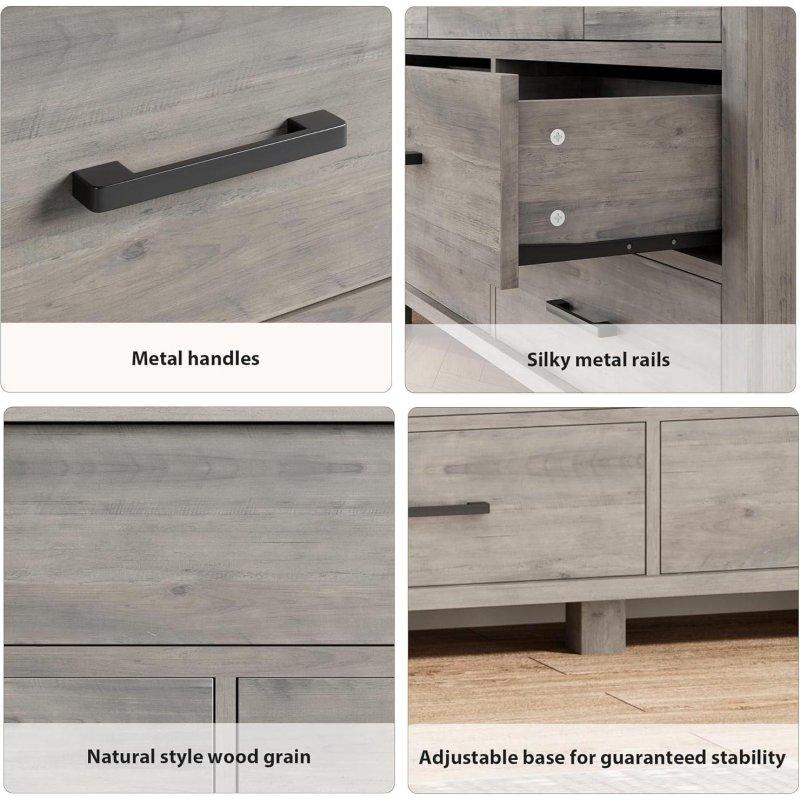 Gri MDF 7 Çekmeceli Metal Kulplu Şifonyer - 130 cm - 304834