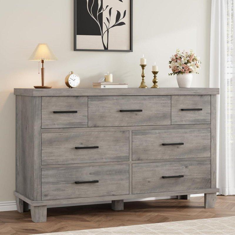 Gri MDF 7 Çekmeceli Metal Kulplu Şifonyer - 130 cm - 304834