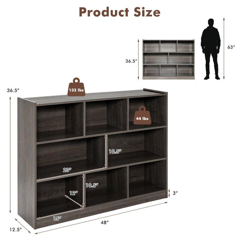 Gri MDF 8 Küp Raflı Kitaplık - 122x32x93 cm - 314147