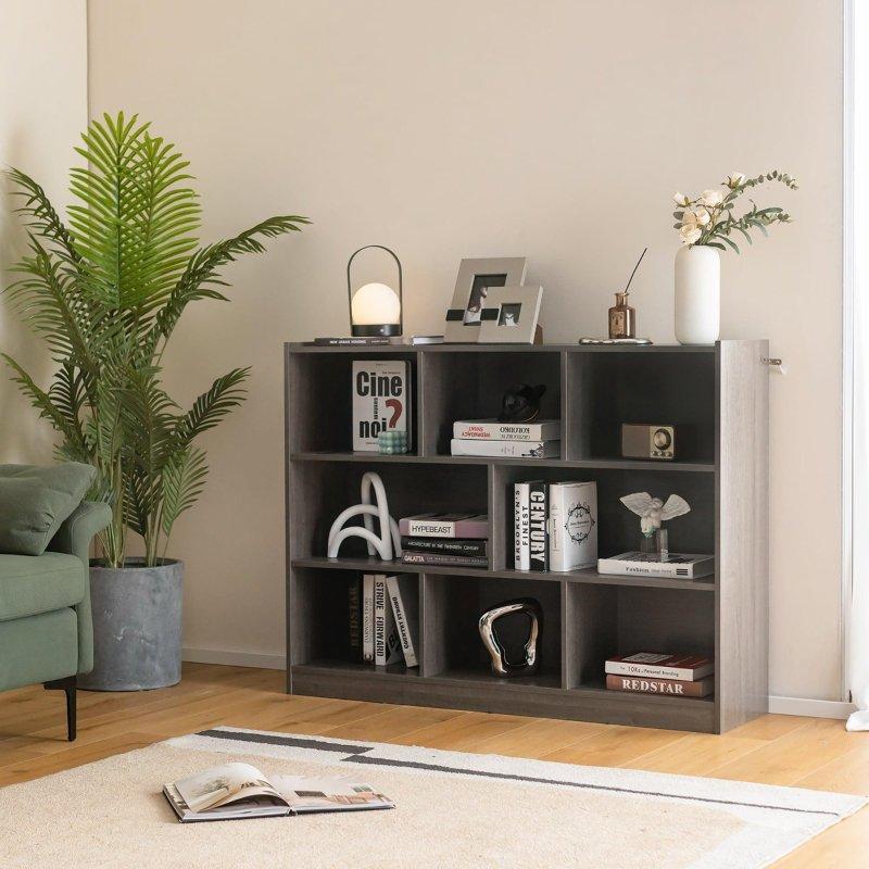 Gri MDF 8 Küp Raflı Kitaplık - 122x93 cm - 318195