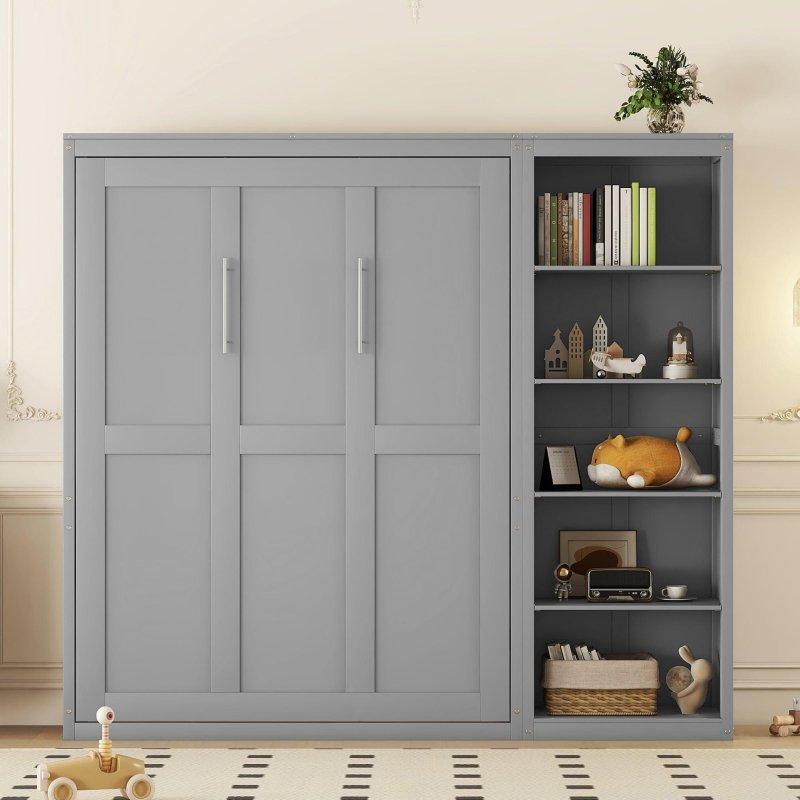 Gri MDF Açık Raflı Çift Kişilik Duvar Yatağı - 240 cm - 261411