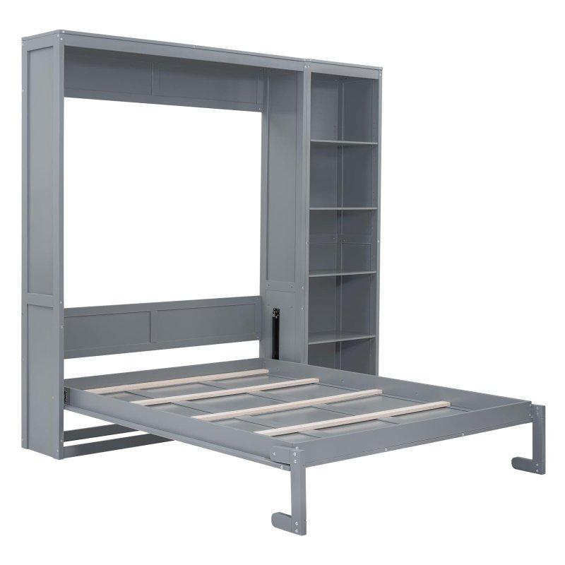 Gri MDF Açık Raflı Çift Kişilik Duvar Yatağı - 240 cm - 261411