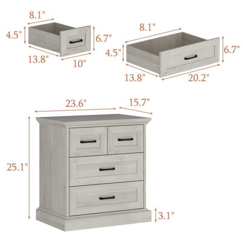 Gri MDF Ahşap Dokulu 4 Çekmeceli Dikey Şifonyer - 60x64x40 cm - 305985