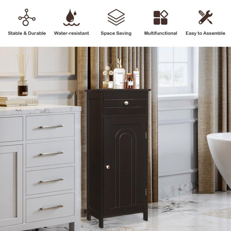 Gri MDF Ayarlanabilir Raflı Çekmeceli Çok Amaçlı Banyo Dolabı - 36x31x88 cm - 334303