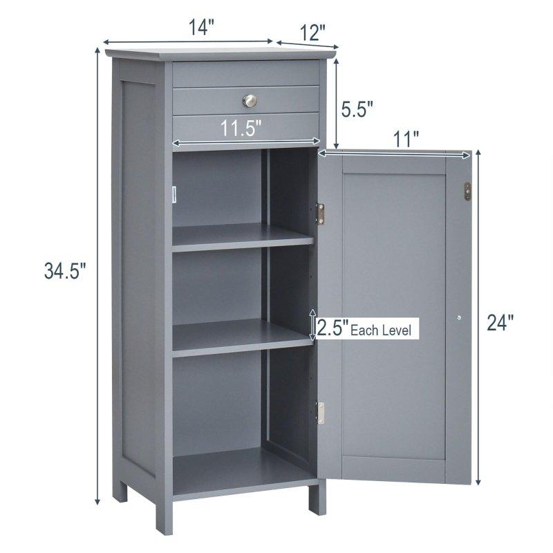 Gri MDF Ayarlanabilir Raflı Çekmeceli Çok Amaçlı Banyo Dolabı - 36x31x88 cm - 334303