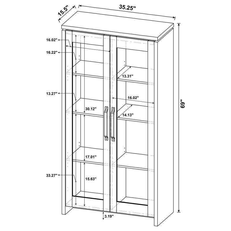Gri MDF Cam Kapaklı 8 Raflı Kitaplık - 90x176 cm - 313422