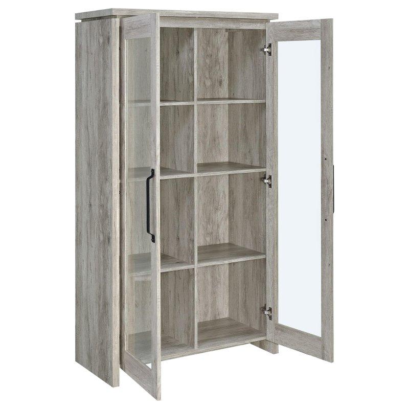 Gri MDF Cam Kapaklı 8 Raflı Kitaplık - 90x176 cm - 313422