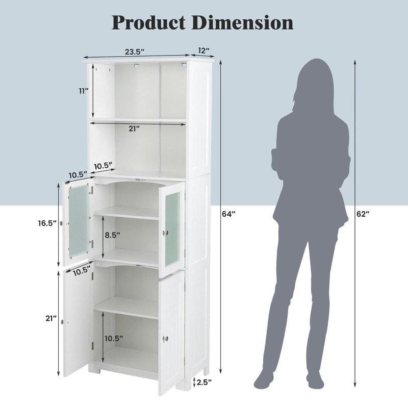 Gri MDF Cam Kapaklı ve Ayarlanabilir Raflı Çok Amaçlı Banyo Dolabı - 60x31x163 cm - 333998