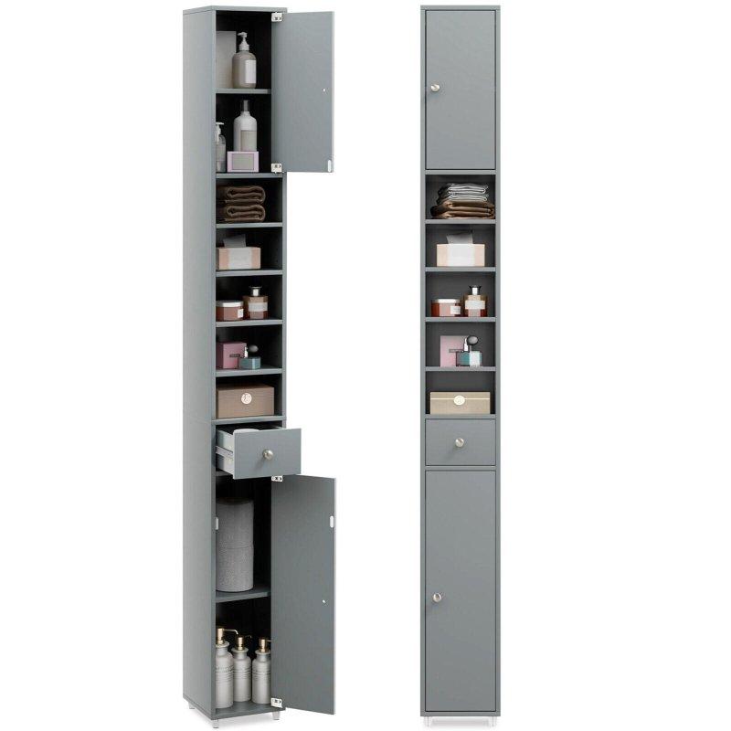 Gri MDF Çekmeceli Dar Uzun Çok Amaçlı Banyo Dolabı - 21x21x181 cm - 333494