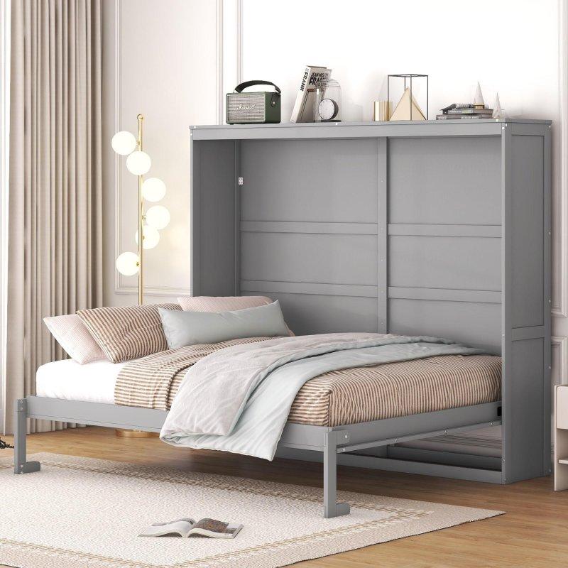 Gri MDF Çift Pistonlu Duvar Yatağı - 197x156 cm - 266087