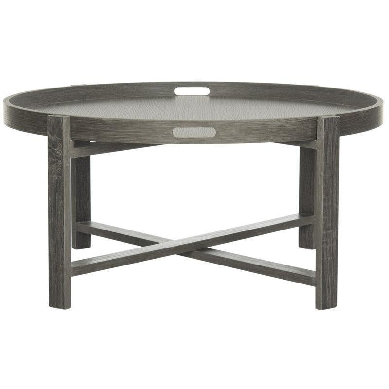 Gri MDF Çıkarılabilir Tepsili X Ayaklı Yuvarlak Orta Sehpa - 84x39 cm - 244763