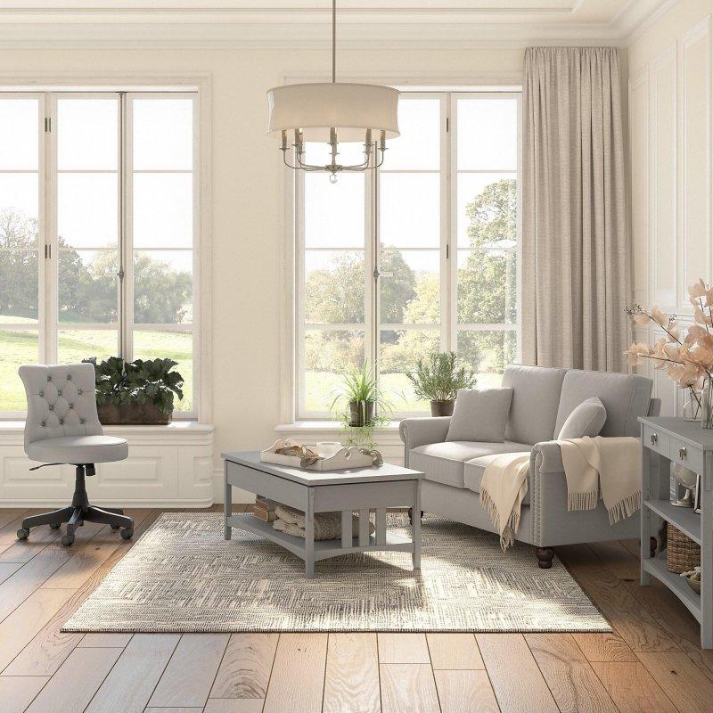 Gri MDF Depolamalı Yüksekliği Ayarlanabilir Akıllı Sehpa - 121x60x46 cm - 254615