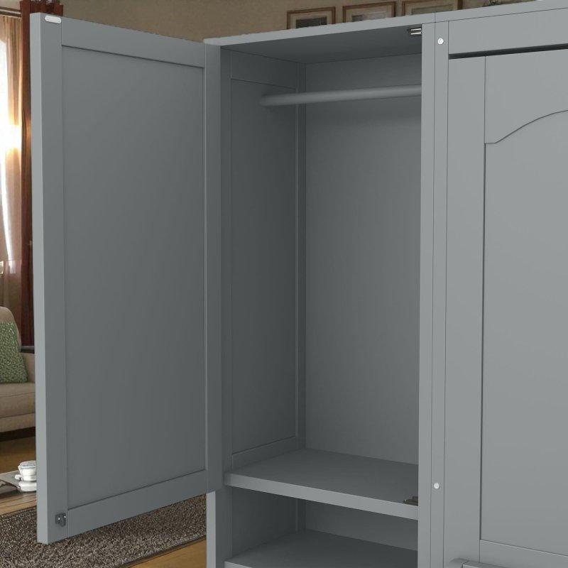 Gri MDF Dolaplı Çekmeceli Raflı Çift Kişilik Duvar Yatağı - 289 cm - 261589