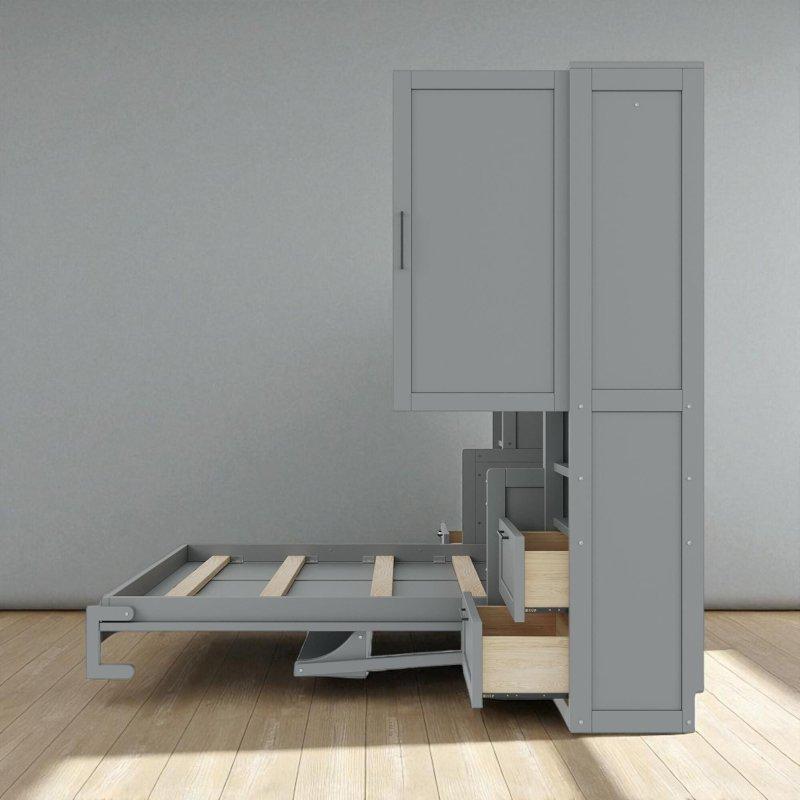 Gri MDF Dolaplı Çekmeceli Raflı Çift Kişilik Duvar Yatağı - 289 cm - 261589