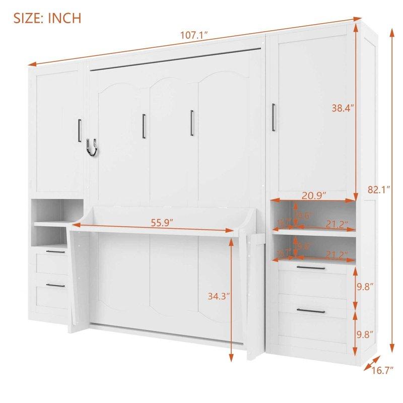 Gri MDF Dolaplı Çekmeceli ve Raflı Çift Kişilik Duvar Yatağı - 263953