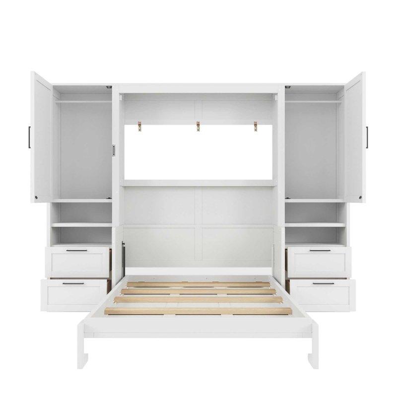 Gri MDF Dolaplı Çekmeceli ve Raflı Çift Kişilik Duvar Yatağı - 263953