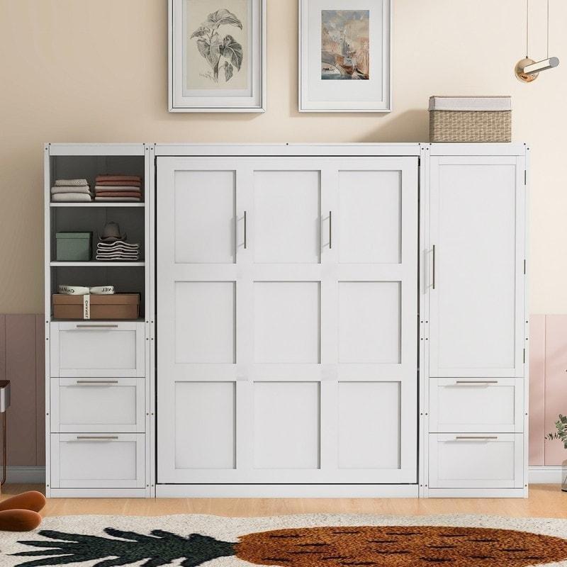 Gri MDF Dolaplı Çekmeceli ve Raflı Yan Açılır Duvar Yatağı - 262976