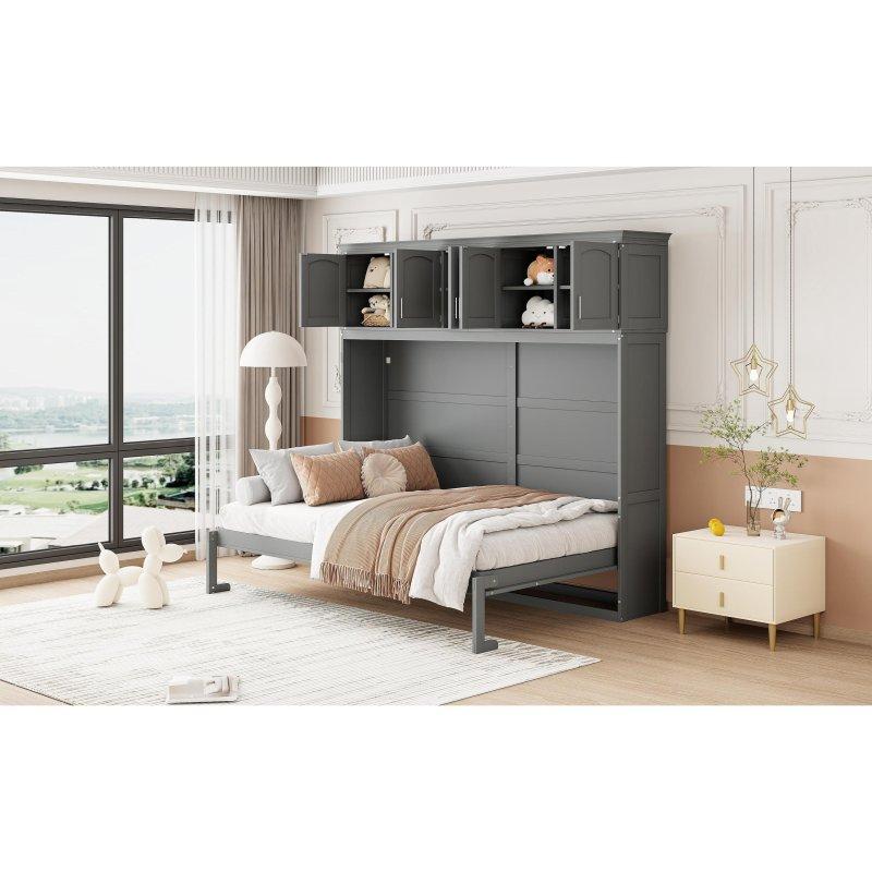 Gri MDF Dolaplı Çift Pistonlu Duvar Yatağı - 261207