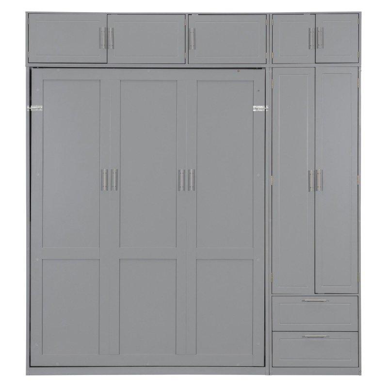 Gri MDF Dolaplı Raflı ve Çekmeceli Duvar Yatağı - 238x258 cm - 266681