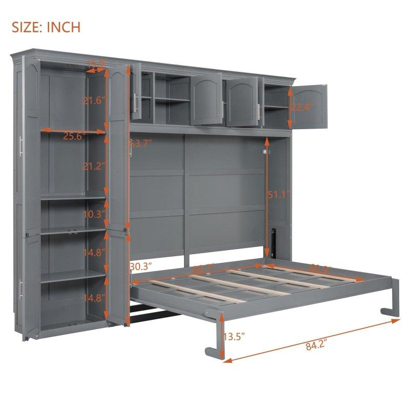 Gri MDF Dolaplı ve Çekmeceli Duvar Yatağı - 265139