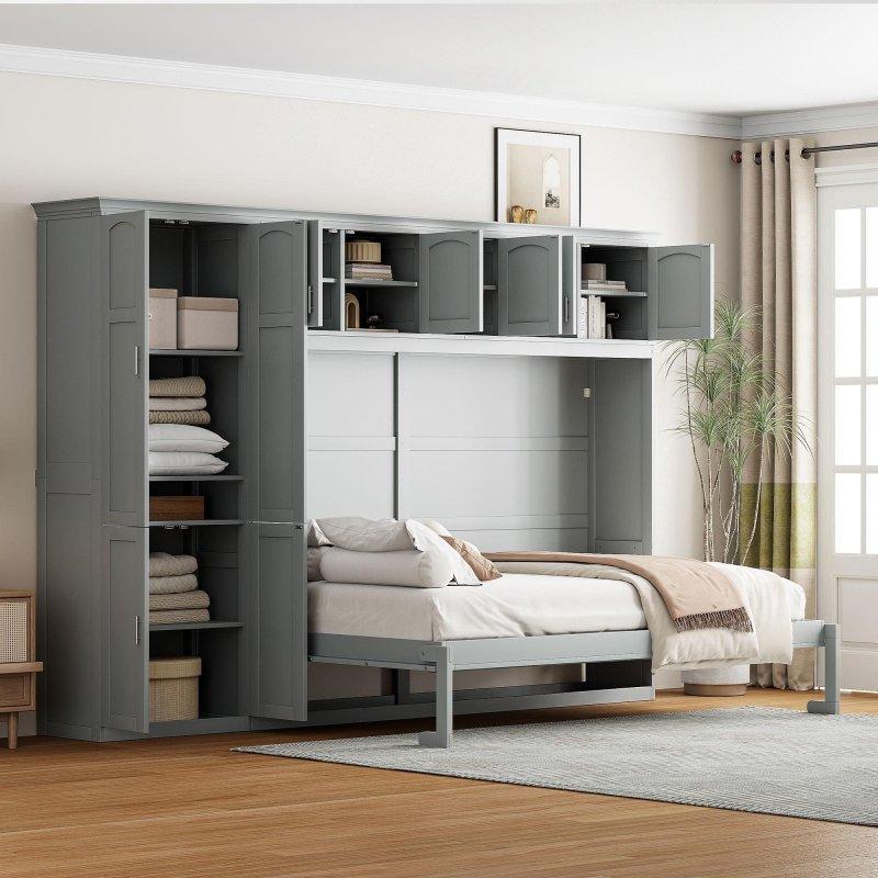 Gri MDF Dolaplı ve Çekmeceli Duvar Yatağı - 265139 Gri MDF Dolaplı ve Çekmeceli Duvar Yatağı - 265139