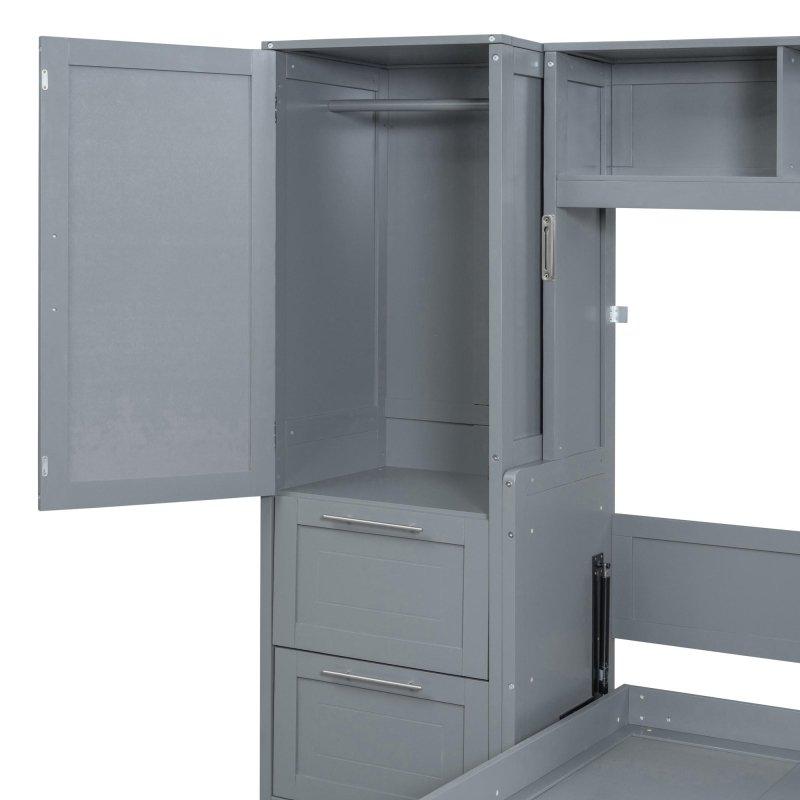 Gri MDF Dolaplı ve Çekmeceli Katlanabilir Duvar Yatağı - 263034