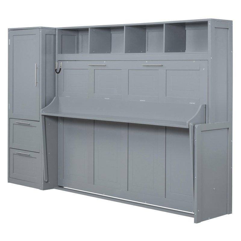 Gri MDF Dolaplı ve Çekmeceli Katlanabilir Duvar Yatağı - 263034