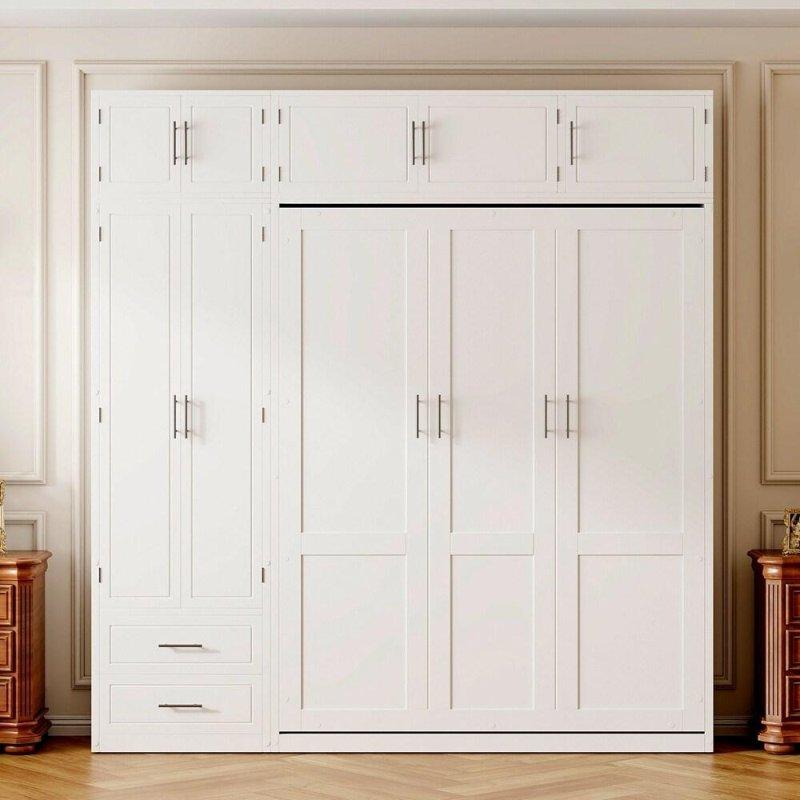 Gri MDF Dolaplı ve Raflı Çift Kişilik Duvar Yatağı - 238x226x258 cm - 262898