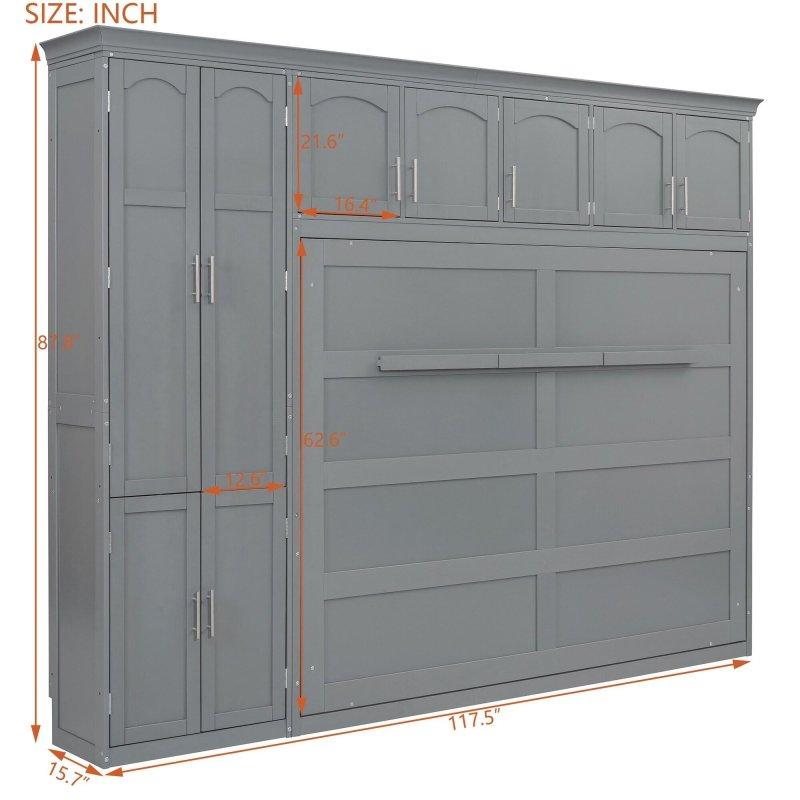 Gri MDF Dolaplı ve Raflı Duvar Yatağı - 299 cm - 266267