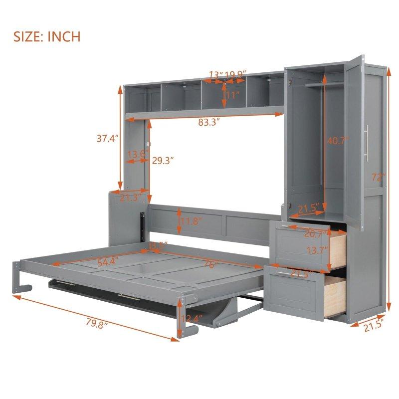 Gri MDF Entegre Dolaplı ve Raflı Duvar Yatağı - 266911
