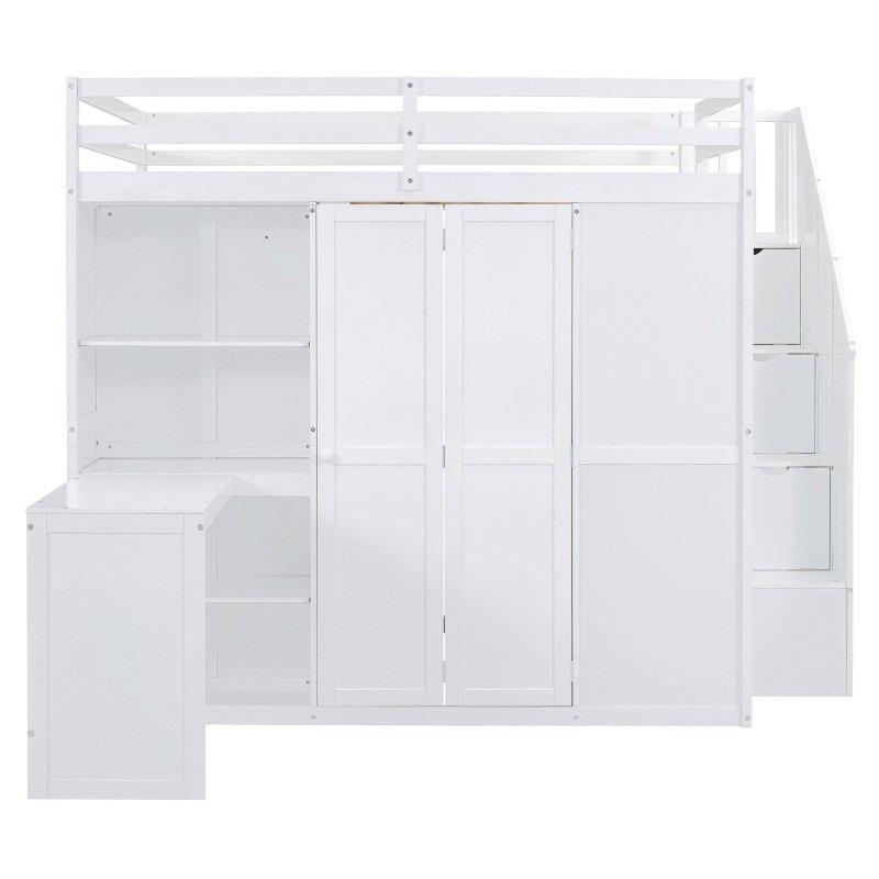 Gri MDF Gardıroplu Çalışma Masalı ve Raflı Geniş Ranza - 237x228x194 cm - 250776