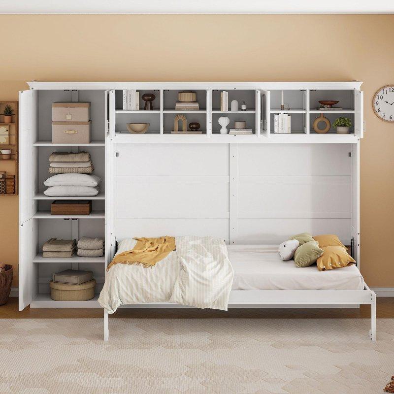 Gri MDF Gardıroplu ve Çekmeceli Çift Kişilik Duvar Yatağı - 299 cm - 266153