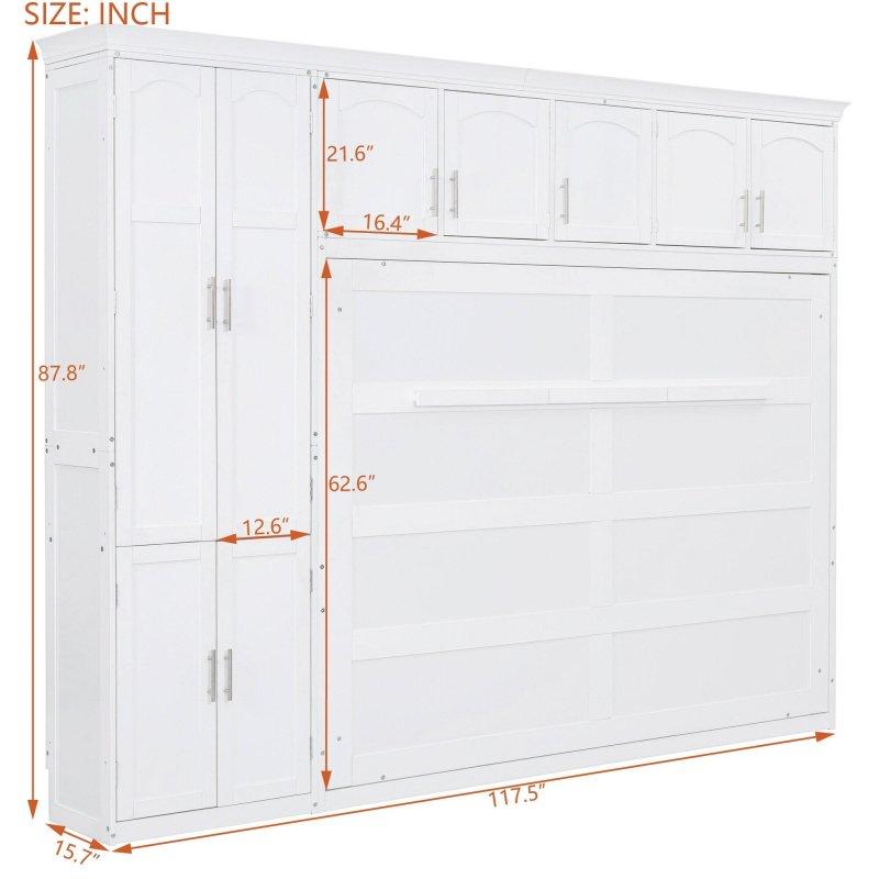 Gri MDF Gardıroplu ve Çekmeceli Çift Kişilik Duvar Yatağı - 299 cm - 266153