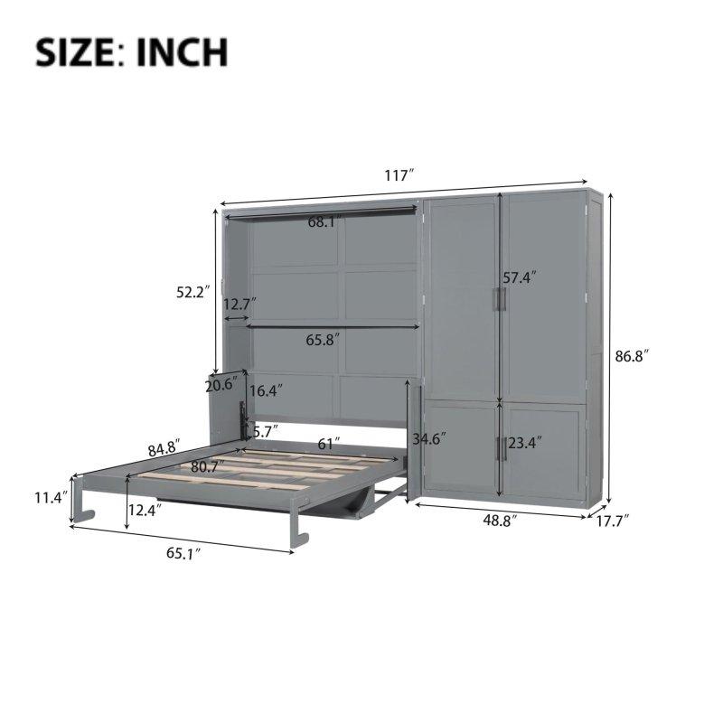 Gri MDF Gardıroplu ve Dahili Masalı Yan Açılır Duvar Yatağı - 263540