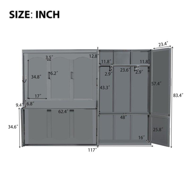 Gri MDF Gardıroplu ve Dahili Masalı Yan Açılır Duvar Yatağı - 263540