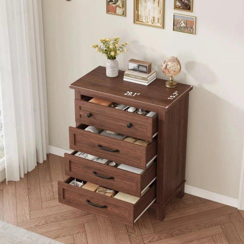 Gri MDF Girintili Çıkıntılı Desenli 4 Çekmeceli Rustik Şifonyer - 74x40x89 cm - 306731