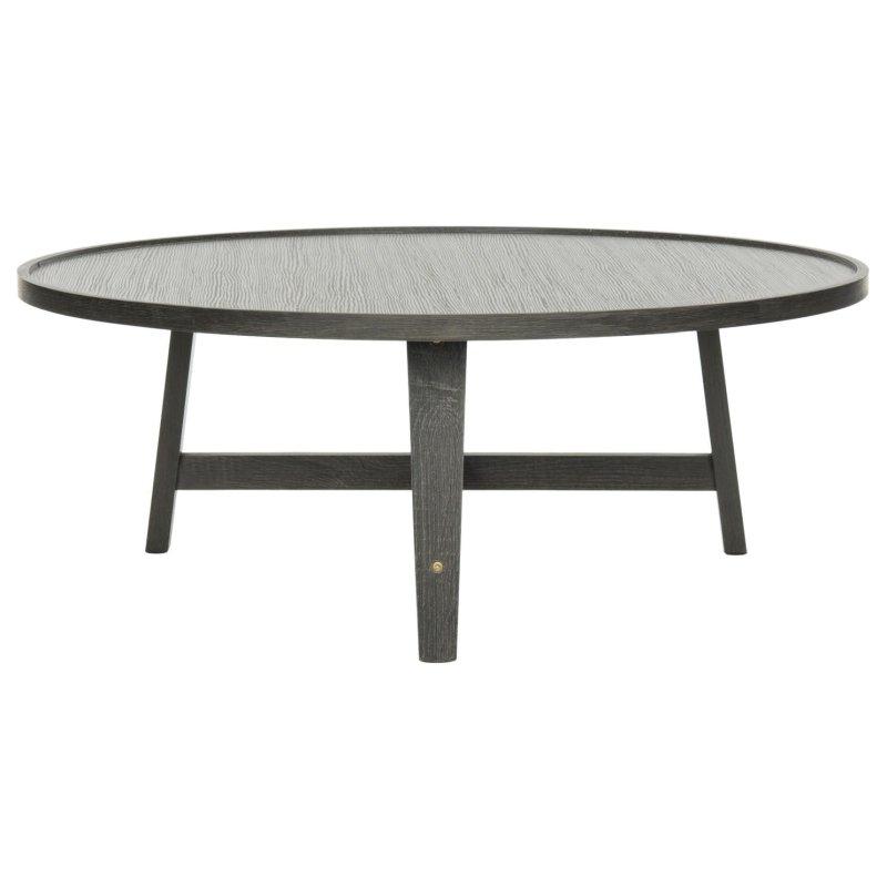 Gri MDF Heykelsi Demir Ayaklı Yuvarlak Orta Sehpa - 90x36 cm - 242401