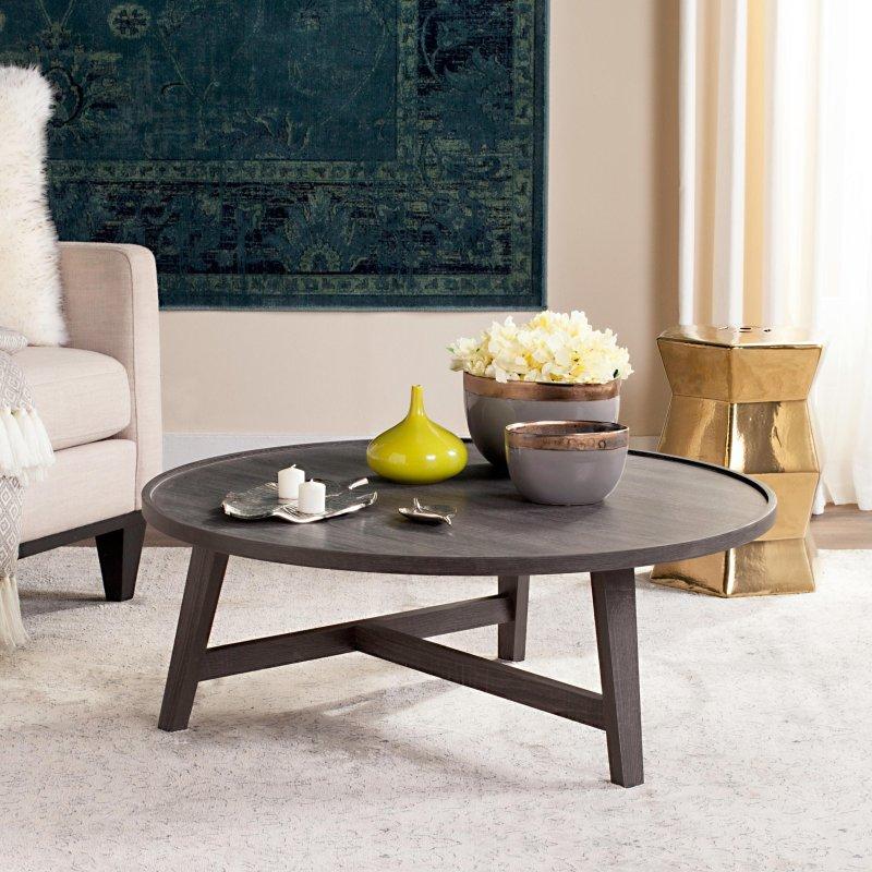 Gri MDF Heykelsi Demir Ayaklı Yuvarlak Orta Sehpa - 90x36 cm - 242401