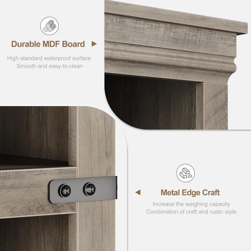 Gri MDF Kapaklı 5 Raflı Kitaplık - 81x33x175 cm - 315108